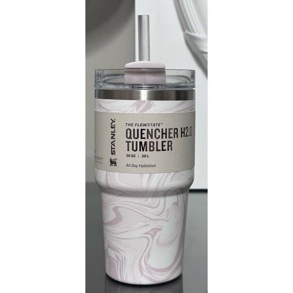 Stanley Quencher H2.0 FlowState 20oz Tumbler, ROSE QUARTZ SWIRL - Picture 1 of 5